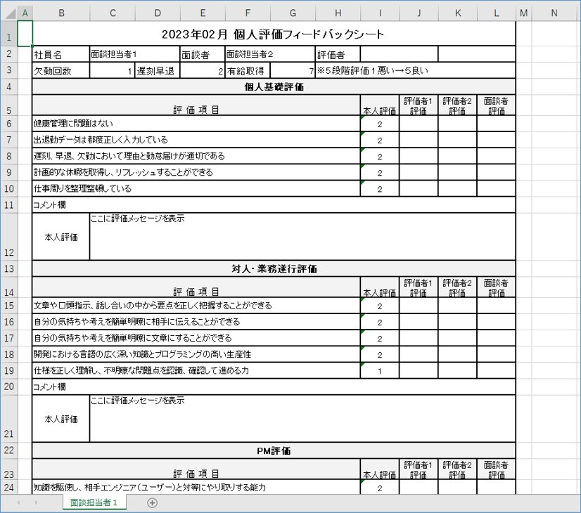 評価結果出力データ（Excel）