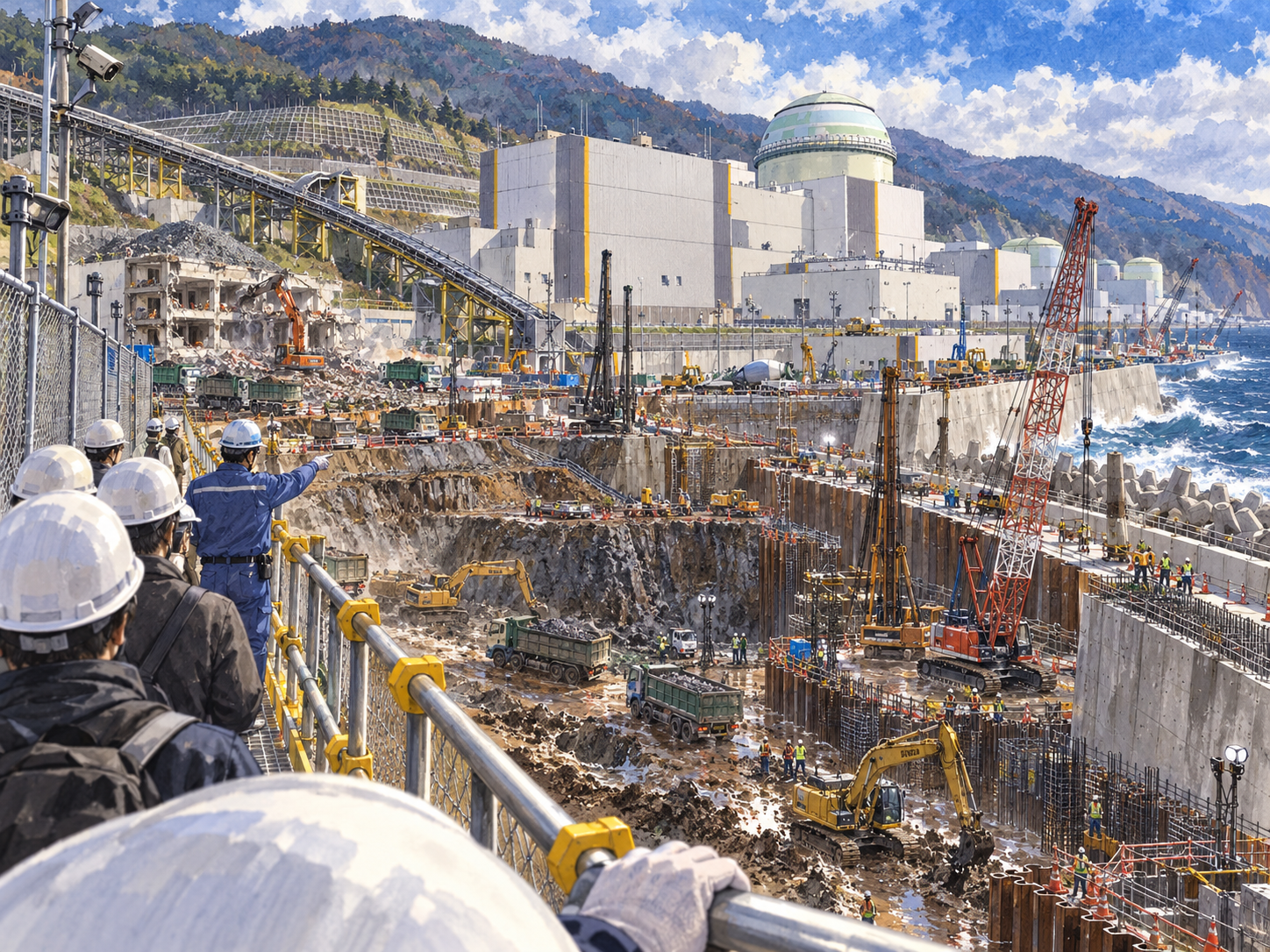 泊発電所の防潮堤工事の現場を思い出して作ったAIイメージ。実際の写真ではありません。