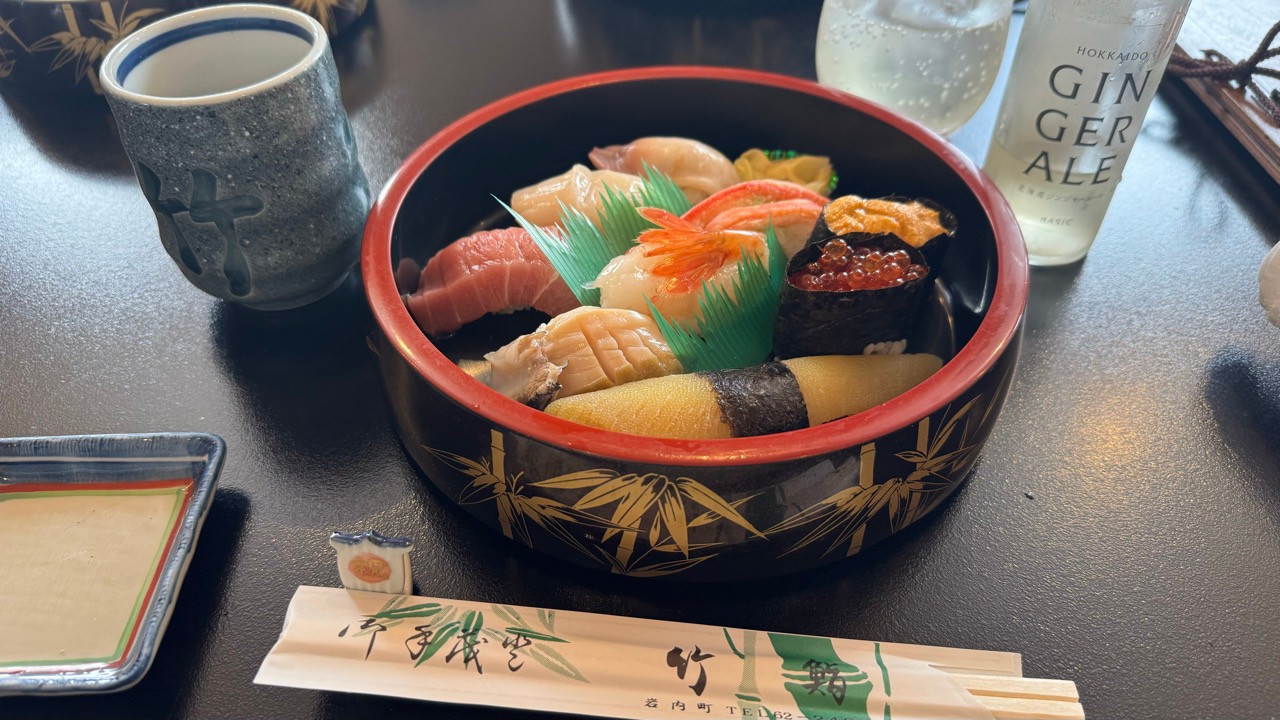 岩内の竹鮨でご馳走になったお寿司。サイコー。（実際の写真）
